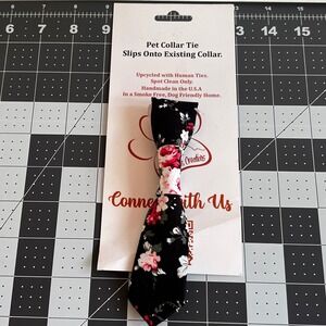 Handmade Floral Pet Collar Tie Black Red Pink Rose Upcycled Dog Accessory 007
